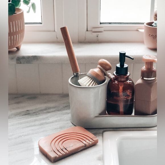 Boho Pink terracotta marble rainbow arch soap dish shelf decor sink tray - Picture 1 of 6